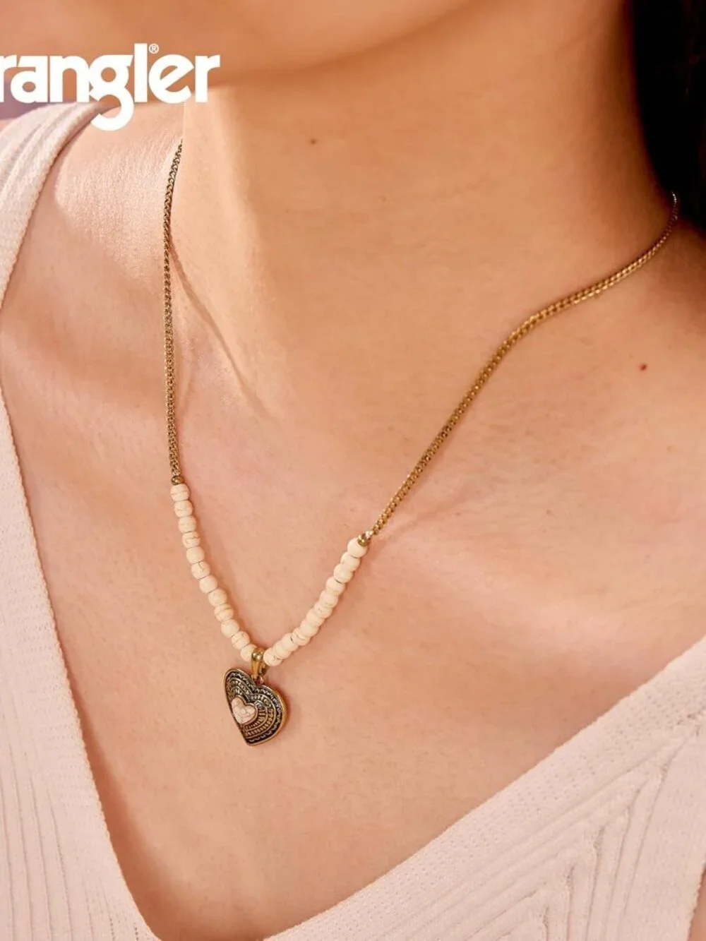 Women's White 1 Western Gold Plated Wrangler Heart Turquoise Pendant Necklace